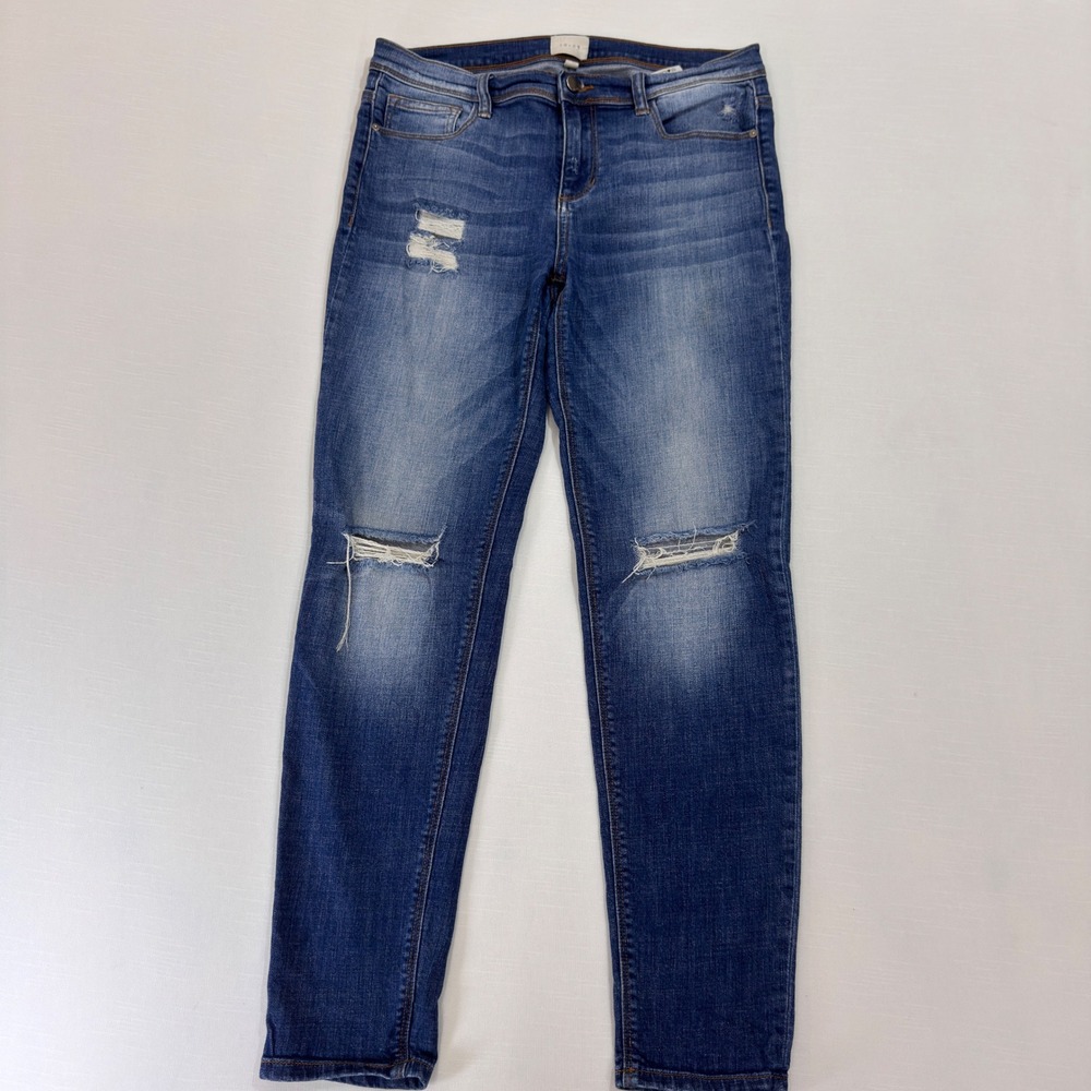 id:23 Women Blue Distressed Skinny Jeans Mid Rise Denim Size 29(32x29)
